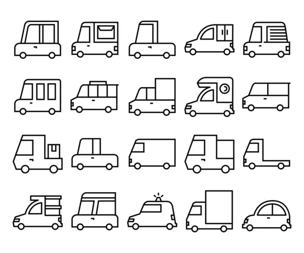 Auto Voertuig Lijn Pictogrammen Set Vector Illustratie — Stockvector