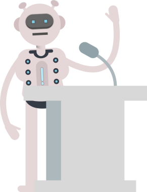 Robot Karakteri Kürsüde Konuşuyor