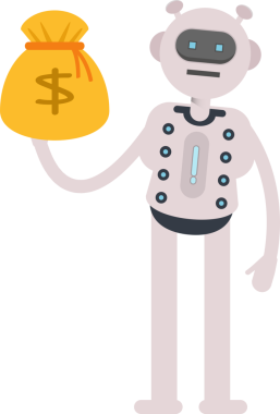 Robot Karakteri Dolar Çuvalı Tutuyor