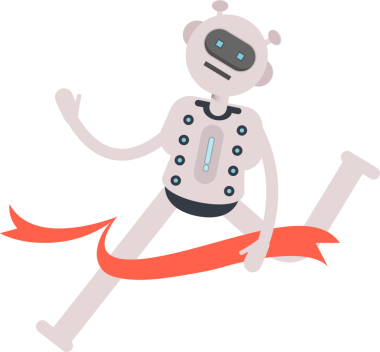 Bitiş çizgisinde çalışan Robot Karakteri