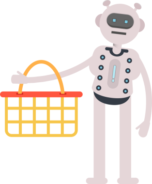 Robot Karakteri Alışveriş Sepeti Tutuyor