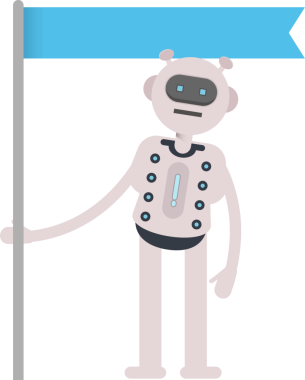 Robot Karakteri Bayrak Direğini Tutuyor