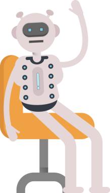 Sandalyede oturan Robot Karakteri