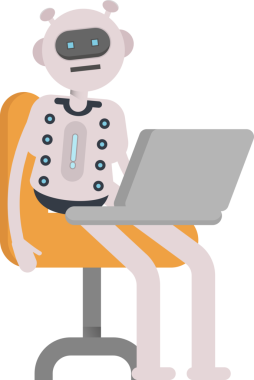 Dizüstü bilgisayarda çalışan Robot Karakteri