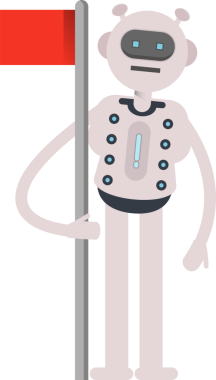 Robot Karakteri Bayrak Direğini Tutuyor