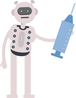 Robot Karakteri Tıbbi Şırınga İllüstrasyonu