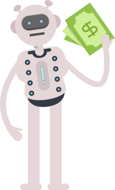 Robot Karakteri Dolarlık Banknotlar Tutuyor