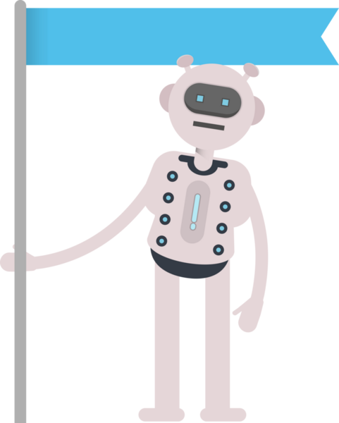 Robot Karakteri Bayrak Direğini Tutuyor