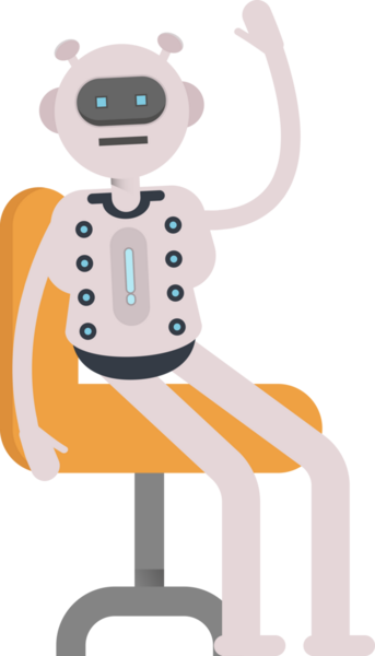 Sandalyede oturan Robot Karakteri