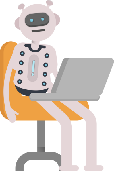 Dizüstü bilgisayarda çalışan Robot Karakteri