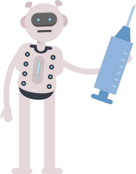 Robot Karakteri Tıbbi Şırınga İllüstrasyonu