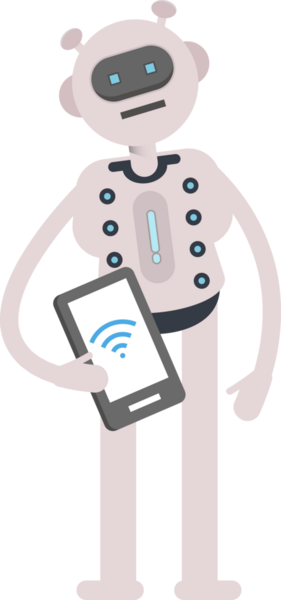 Robot Karakteri Akıllı Telefonu Tutuyor