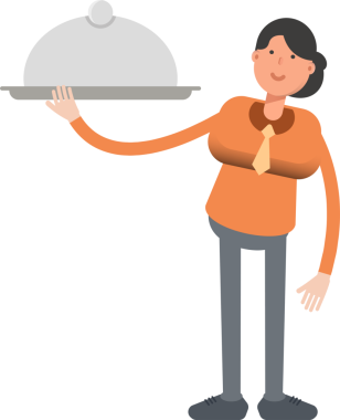 İş kadını Karakteri Yemek Çanağı Tutuyor