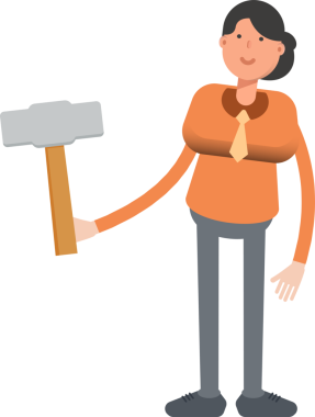 İş kadını Karakteri Tutma Çekiç Aracı