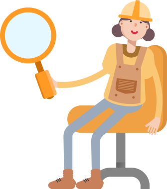 Kadın Mühendis Karakteri Oturan ve Tutan Büyüteç