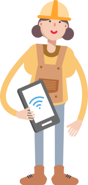 Kadın Mühendis Karakteri Akıllı Telefonu Tutuyor