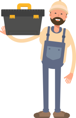 İşçi Karakteri Tutucu Araç Kutusu İllüstrasyonu