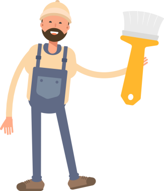 İşçi Karakteri Boyama Fırçası İllüstrasyonu