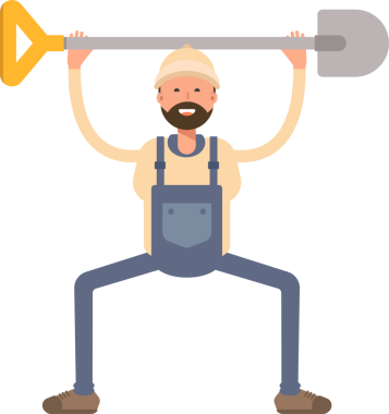 İşçi Karakteri Kaldırma Kürek Aracı İllüstrasyonu