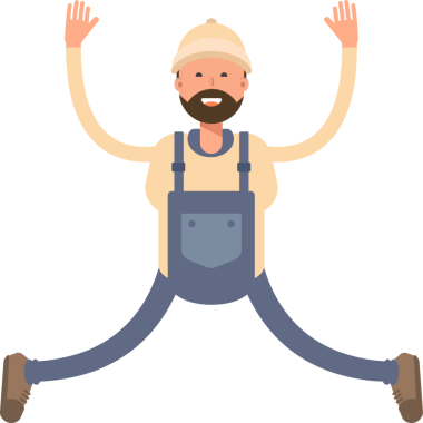 İşçi Karakteri Rahatlama ve Sıçrayan Resimler