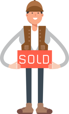 Erkek İşçi Karakteri Satılmış Bayrağı Gösteriyor