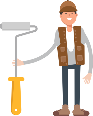 Erkek İşçi Karakteri ve Boyama Roller Illustration