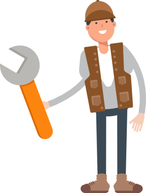 Erkek İşçi Karakteri Anahtarı Aracı Kullanıyor