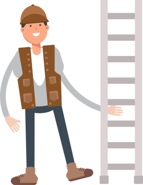 Erkek İşçi Karakteri ve Merdiven İllüstrasyonu