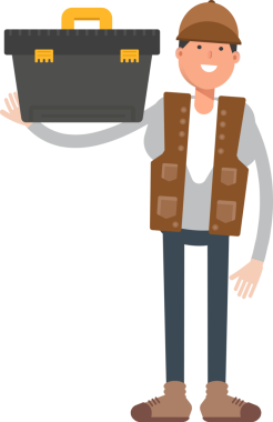 Erkek İşçi Karakteri Tutucu Araç Kutusu İllüstrasyonu