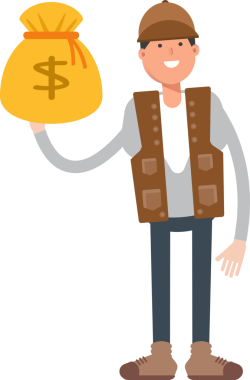 Erkek İşçi Karakteri Dolar Çuvalı Tutuyor