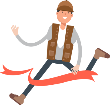 Bitiş çizgisinde Çalışan Erkek İşçi Karakteri