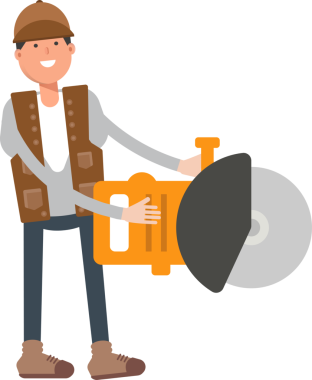 Dairesel Testere Kullanan Erkek İşçi Karakteri