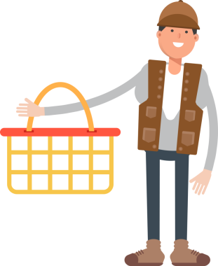 Erkek İşçi Karakteri Alışveriş Sepeti