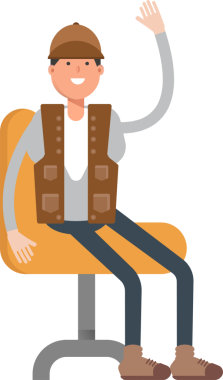 Erkek İşçi Karakteri Sandalyede Oturuyor