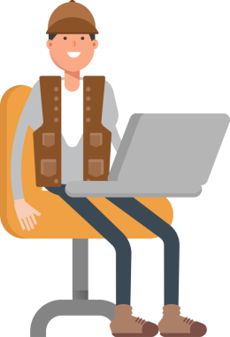 Dizüstü bilgisayarda çalışan Erkek İşçi Karakteri