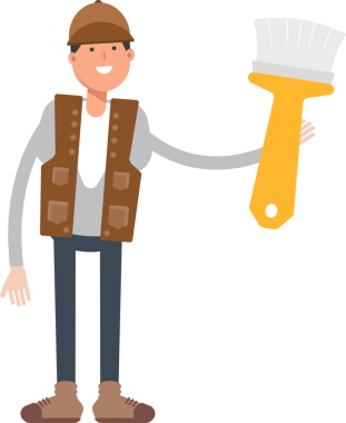 Erkek İşçi Karakteri Boyama Fırçası Çizimi