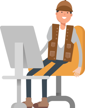 Masaüstünde Çalışan Erkek İşçi Karakteri