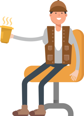 Erkek İşçi Karakteri Kahve İçiyor