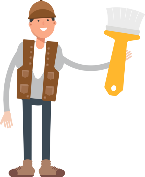 Erkek İşçi Karakteri Boyama Fırçası Çizimi