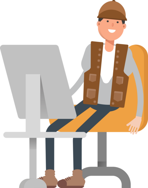 Masaüstünde Çalışan Erkek İşçi Karakteri