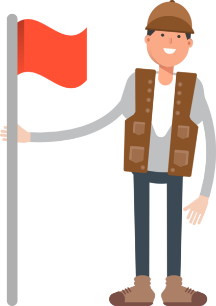 Erkek Kaşif Karakteri Bayrak Direğiyle Duruyor