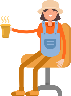 Kadın Çiftçi Karakteri Kahve İçiyor