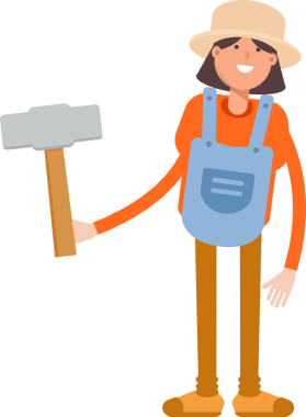 Kadın Çiftçi Karakteri Sledge Çekiç Tutuyor