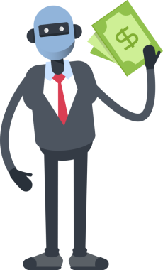 İnsanımsı Ofis İşçi Karakteri Dolar Banknotları Tutuyor