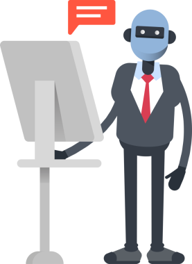 Bilgisayar üzerinde çalışan İnsanımsı Ofis İşçi Karakteri