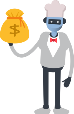 Robot İnsansı Aşçı Karakteri Dolar Çuvalı Tutuyor