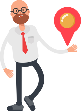 Kel İşadamı Karakteri Harita İğnesi Tutuyor