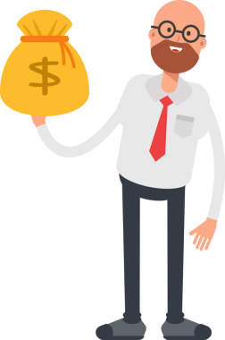 Kel İşadamı Karakteri Dolar Çuvalı Tutuyor