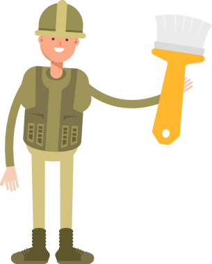 Asker Karakteri Boyama Fırçası İllüstrasyonu