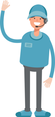 Kulaklık Karakterine sahip Erkek Operatör Tek Elini Kaldırıyor